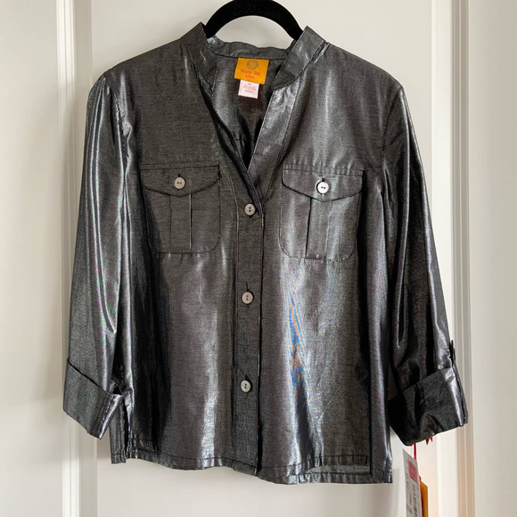 Ruby Rd Petite 6P Metallic Shimmer Button Up - Picture 1 of 6